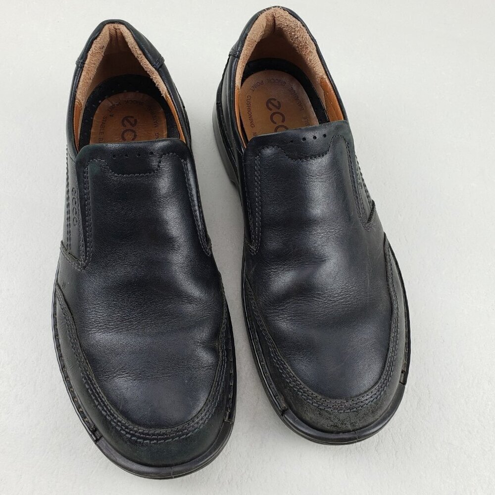 Ecco Fusion Slip On Loafer Shoe Mens 10-10.5 EU 44 Black Leather Casual Comfort